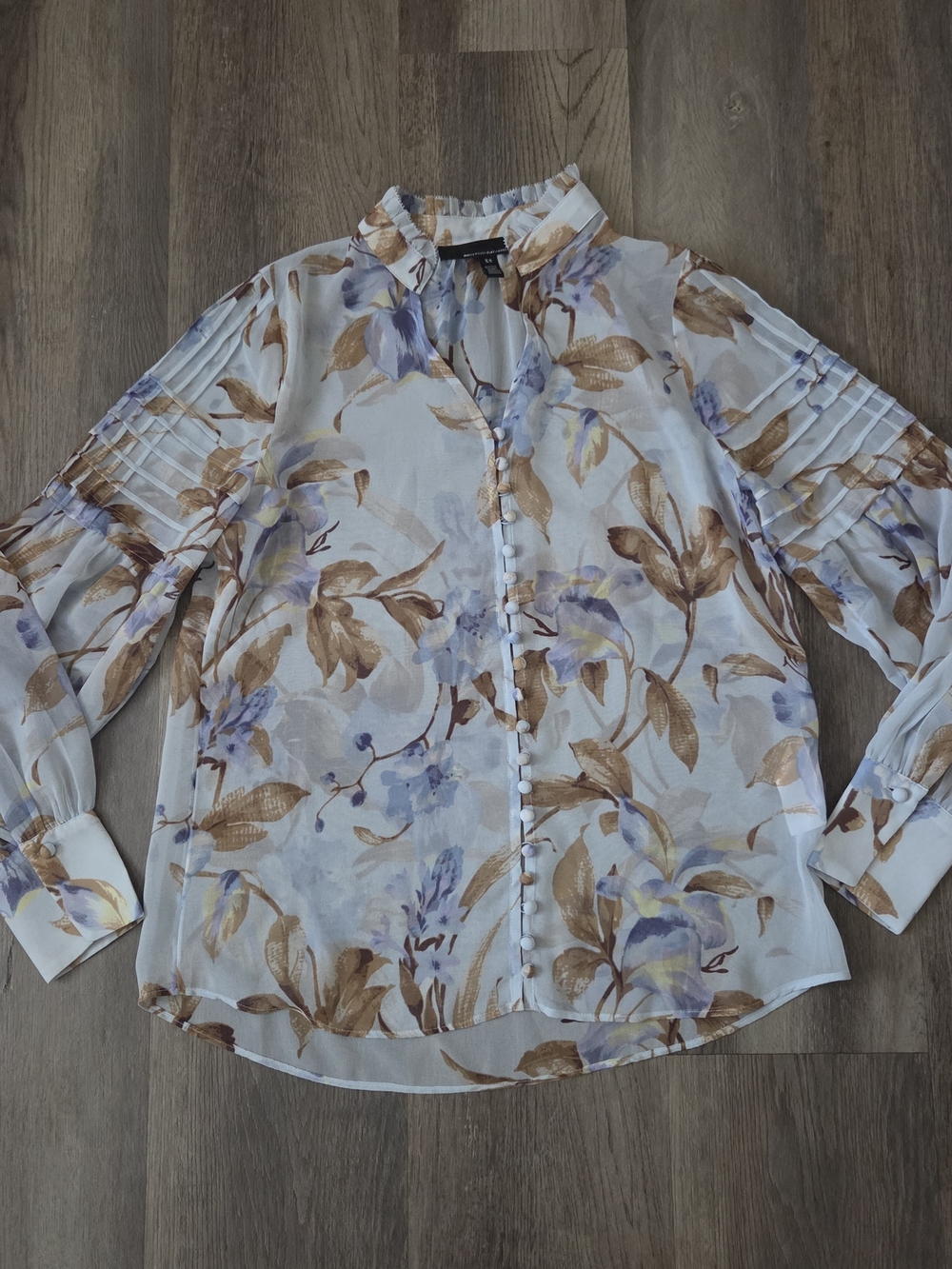 White House Black Market Marissa Floral Ice Water Button Front Sheer Blouse XS